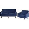 image:imageHONBAY Velvet Loveseat Sofa and Armchair Set 2 Piece Living Room Sofa Set Tufted 2Seats Sofa and Armchair Set with Wood Legs Blue