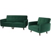 image:imageHONBAY Velvet Loveseat Sofa and Armchair Set 2 Piece Living Room Sofa Set Tufted 2Seats Sofa and Armchair Set with Wood Legs Emerald Green