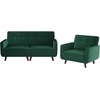 image:imageHONBAY Velvet Loveseat Sofa and Armchair Set 2 Piece Living Room Sofa Set Tufted 2Seats Sofa and Armchair Set with Wood Legs Emerald Green