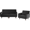 image:imageHONBAY Velvet Loveseat Sofa and Armchair Set 2 Piece Living Room Sofa Set Tufted 2Seats Sofa and Armchair Set with Wood Legs Grey